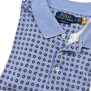 Polo Ralph Lauren Mens LRG Blue Flower Dot Geo All Over Print Classic Fit Shirt